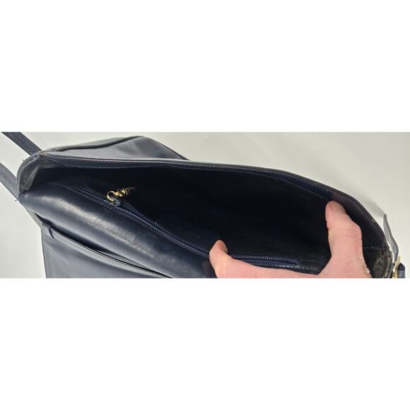 Vintage Salvatore Ferragamo Navy Blue Leather Shoulder Bag Snakeskin Accent - Picture 5 of 8